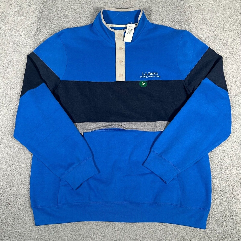 LL Bean Sweatshirt Mens Size XLT Blue 1912 Anorak Pullover Outdoor Fleece Snap - Picture 1 of 10